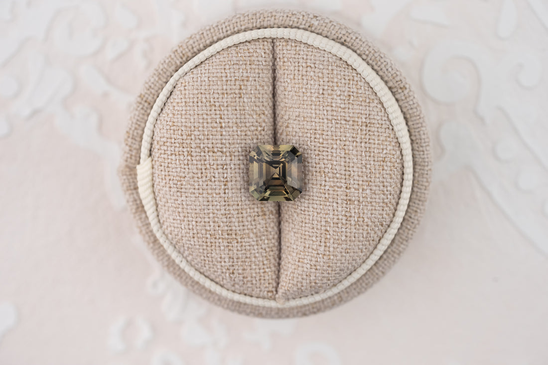 3.39 CT Asscher Cut Green/Brown Sapphire - Lavender Creek Gems 