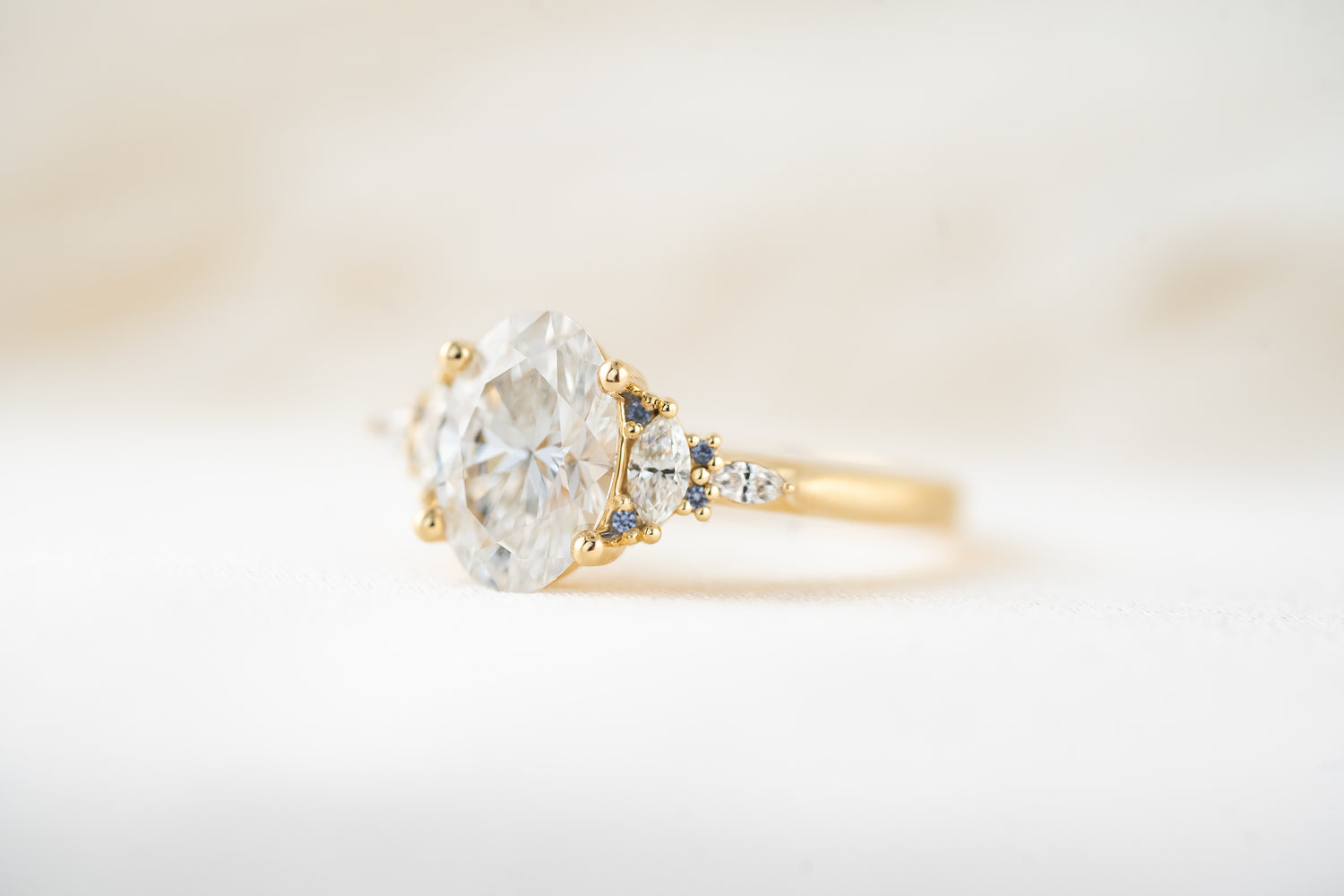 The Maeve Ring | 1.72 CT Oval Diamond + Blue Sapphire Accents - Lavender Creek Gems 
