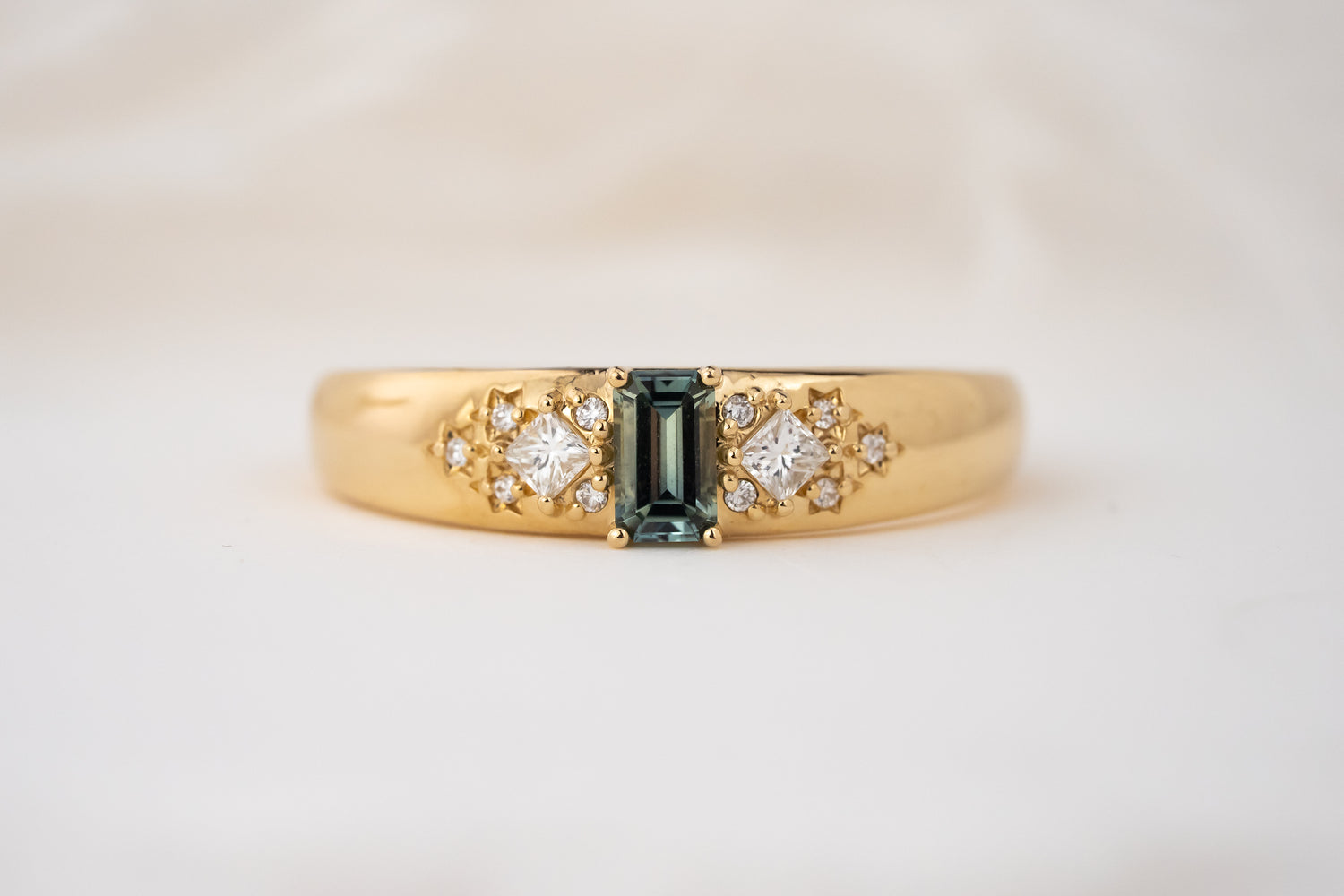 The Astral Ring | Emerald Cut Teal Sapphire - Lavender Creek Gems 