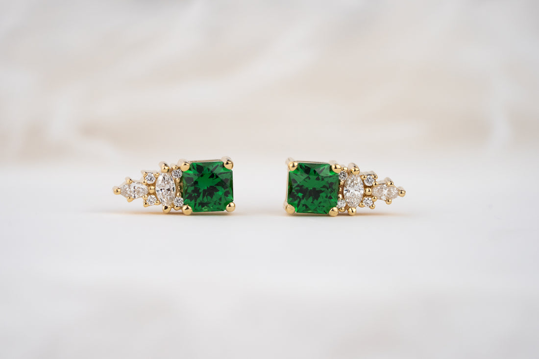 The Maeve Stud Earrings | Radiant Tsavorite Garnet - Lavender Creek Gems 