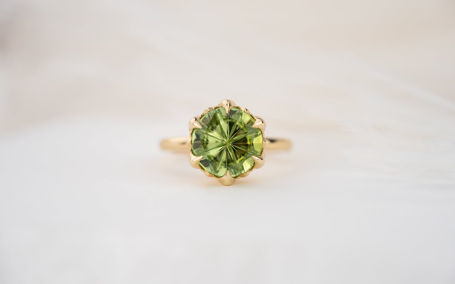 The Secret Garden Ring | 4.37 CT Round Starbrite™ Green Tourmaline