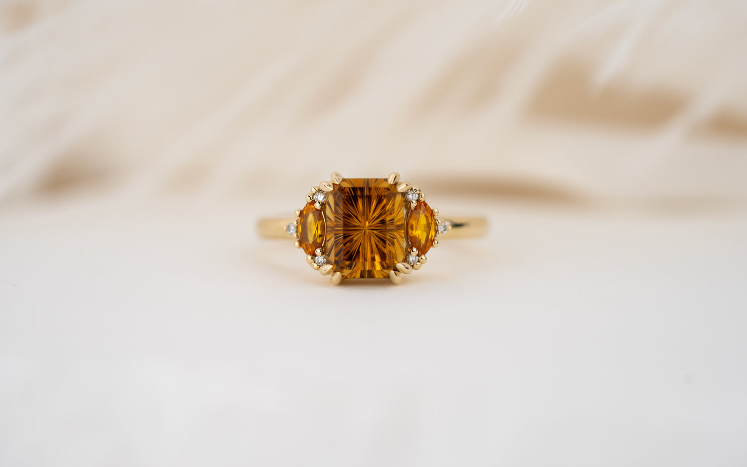 The Low Maren Ring | 2.31 CT Rectangular Starbrite™ Orange Tourmaline + Orange Sapphire