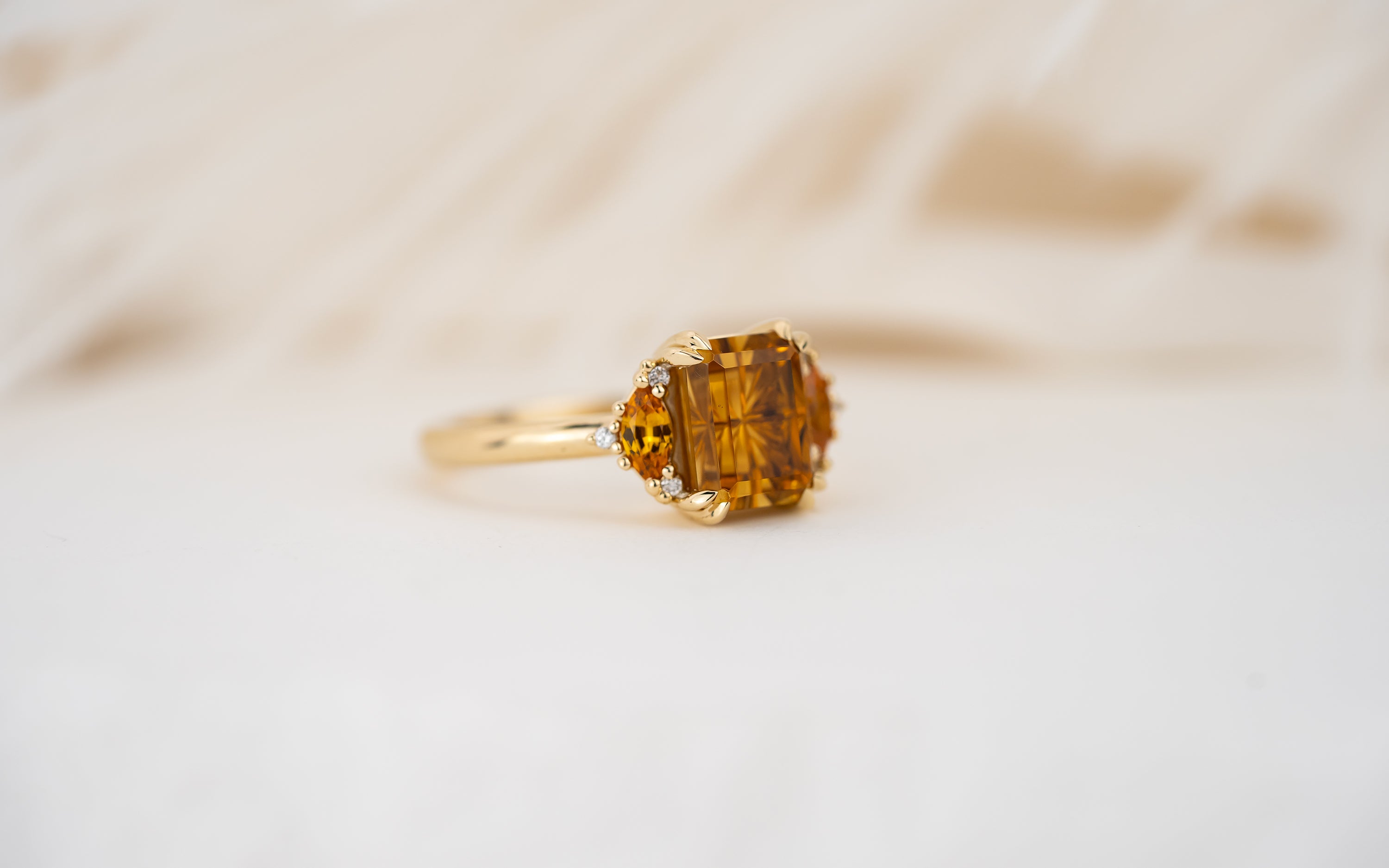 The Low Maren Ring | 2.31 CT Rectangular Starbrite™ Orange Tourmaline + Orange Sapphire