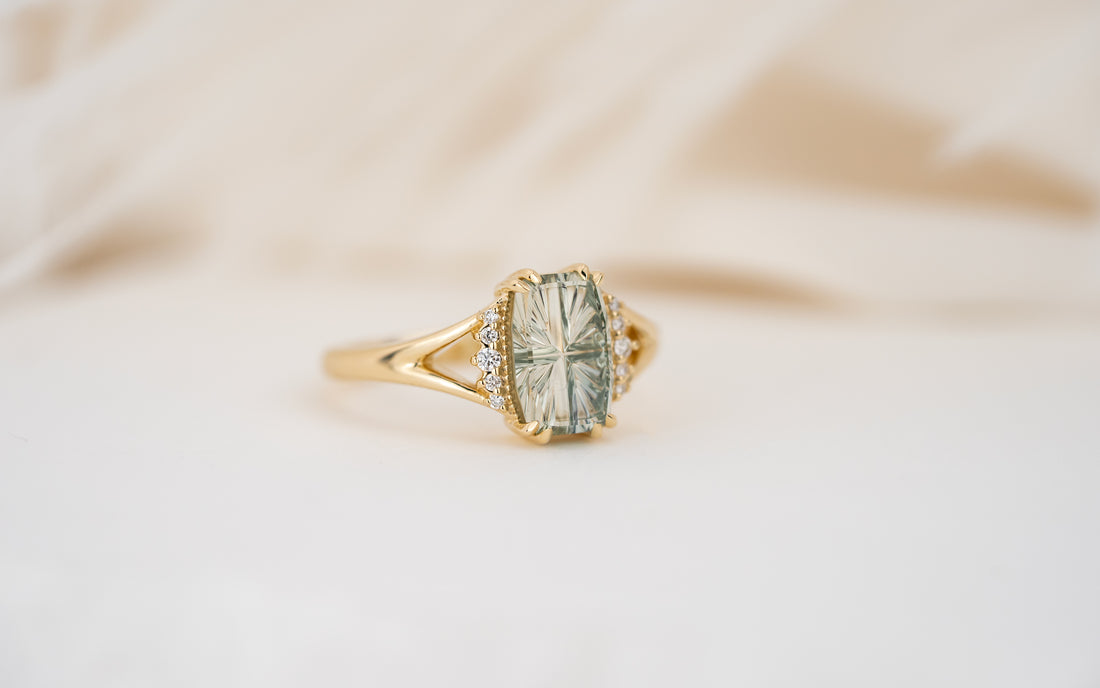The Serendipity Ring | 2.15 CT Elongated Cushion Starbrite™ Light Green Montana Sapphire