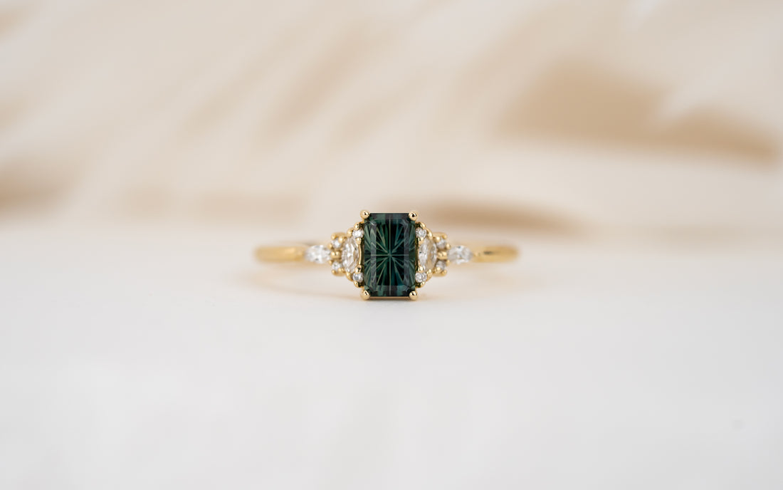 The Mini Maeve Ring | 0.79 CT Rectangular Starbrite™ Teal Sapphire