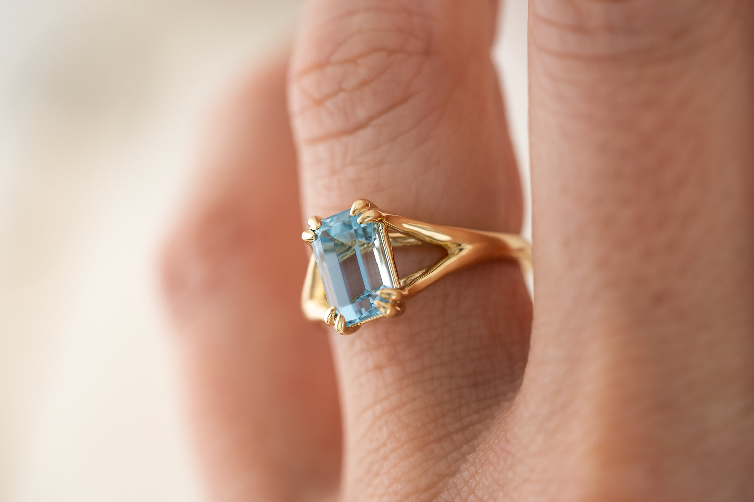 The Weaver Ring | 1.96 CT Emerald Cut Aquamarine - Lavender Creek Gems 