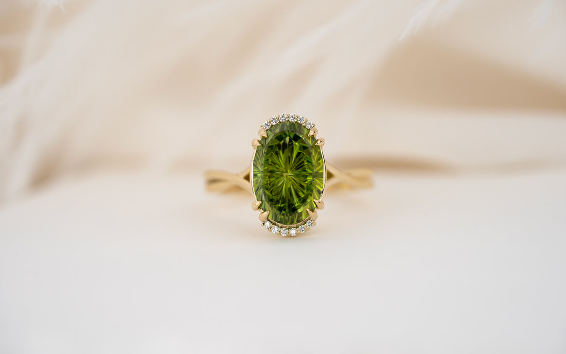 The Fates Ring - Half Halo | 4.35 Oval Starbrite™ Green Tourmaline