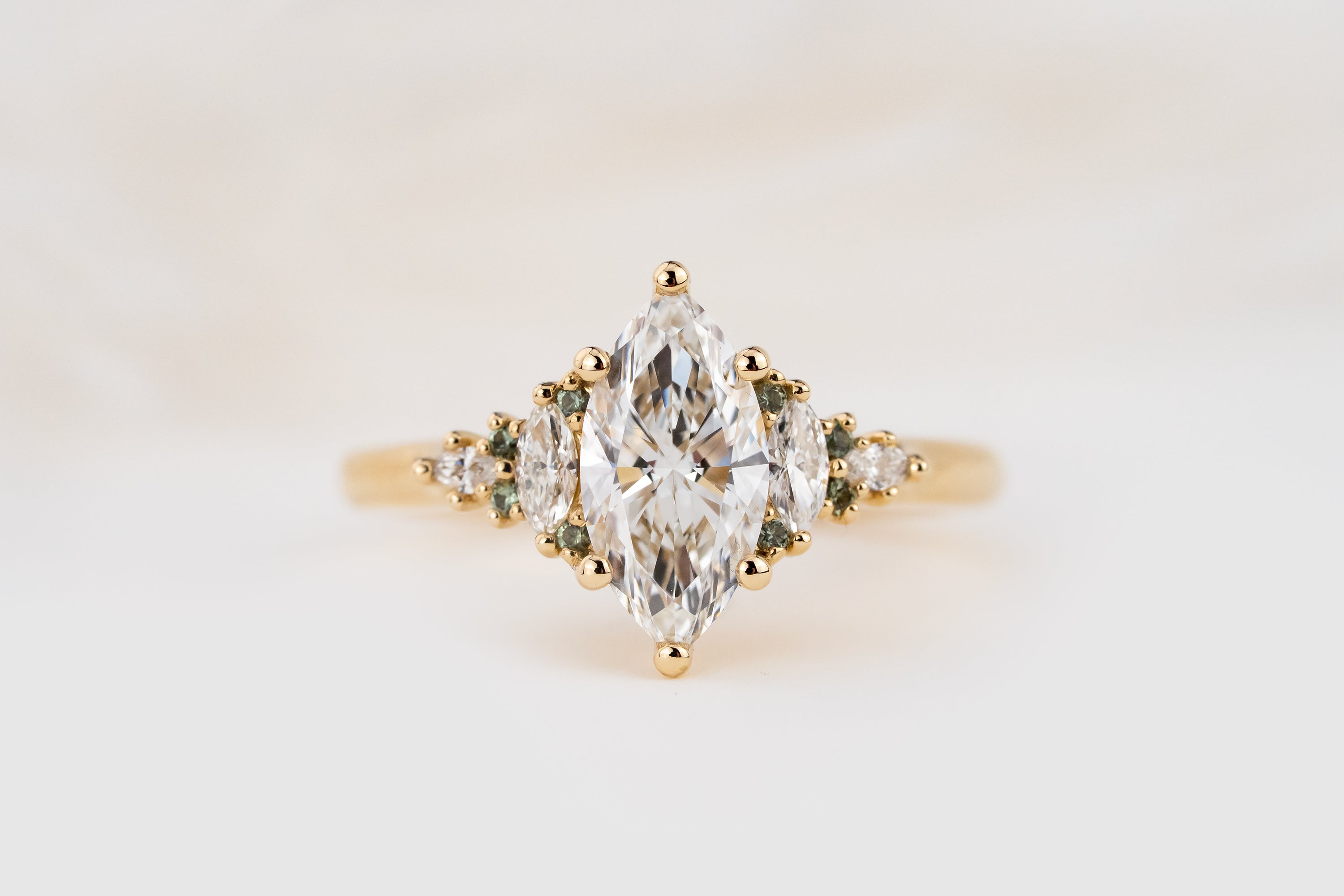 The Maeve Ring | 1 CT Marquise Diamond | Green Sapphire Accents | Size 5.5 - Lavender Creek Gems 