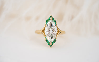 The Everlight Ring | 3 CT Marquise Diamond + Emerald Accents