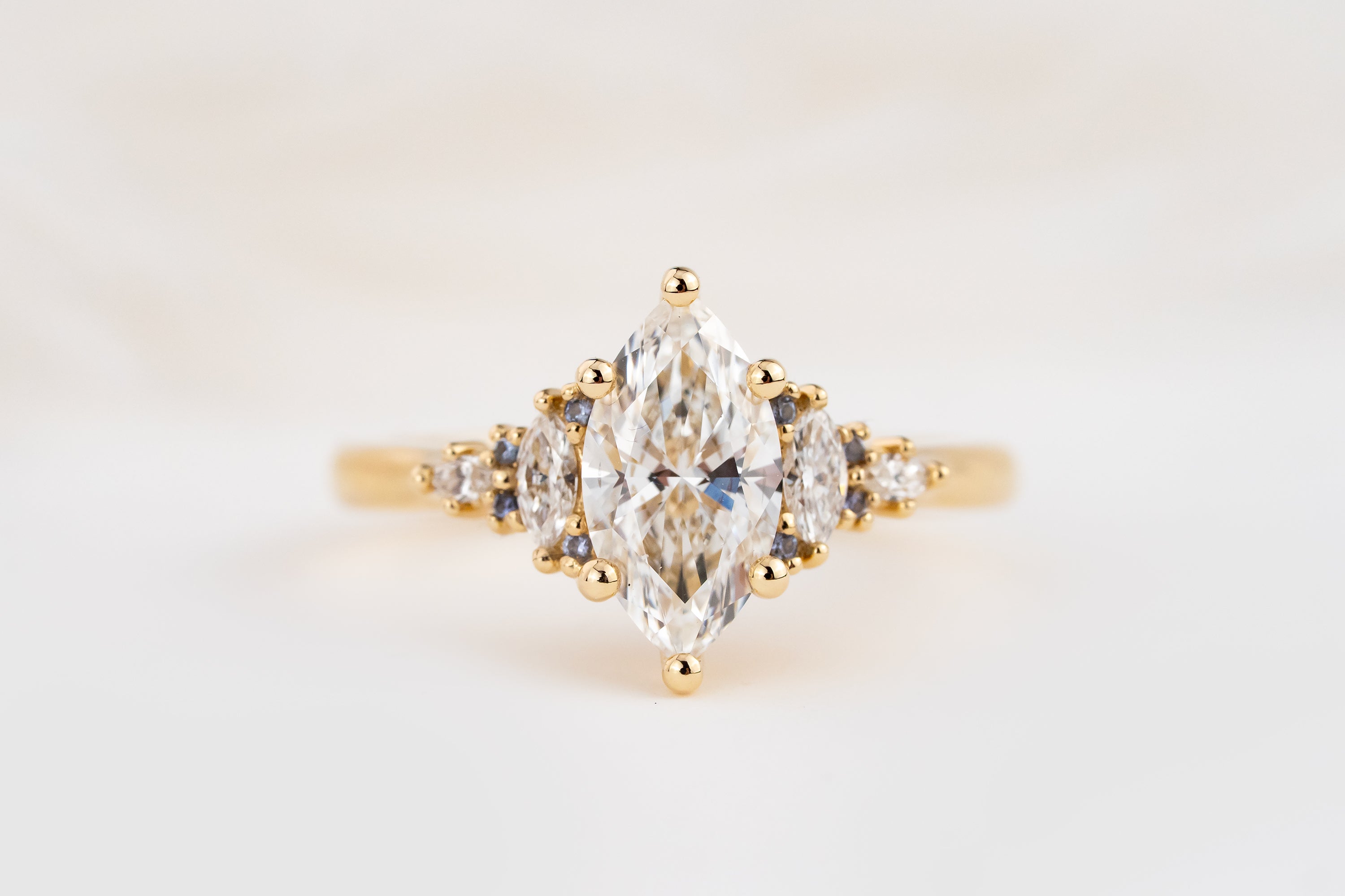 The Maeve Ring | 1 CT Marquise Diamond | Light Blue Sapphire Accents | Size 5.5