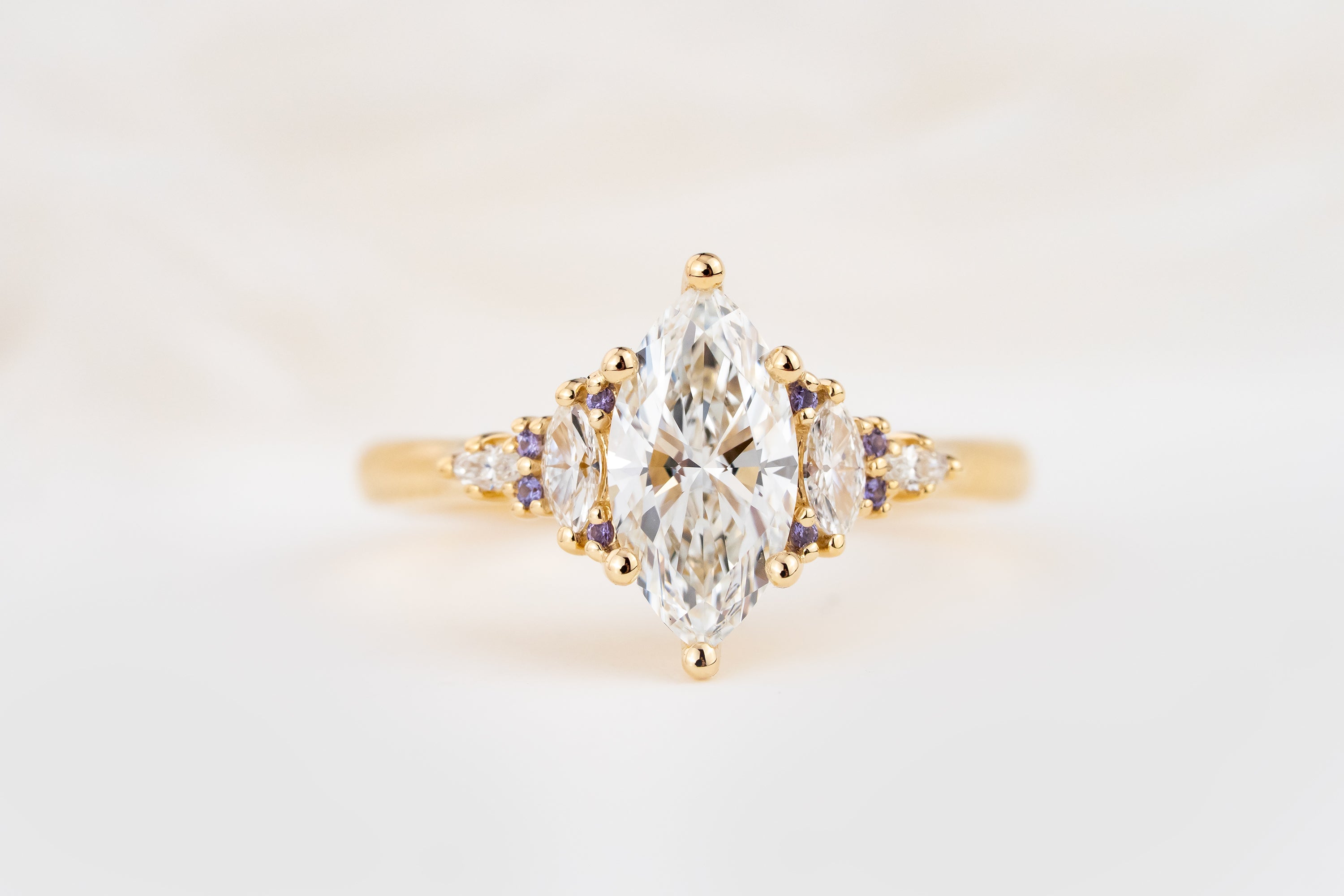 The Maeve Ring | 1 CT Marquise Diamond | Purple Sapphire Accents | Size 5.5 - Lavender Creek Gems 