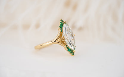 The Everlight Ring | 3 CT Marquise Diamond + Emerald Accents
