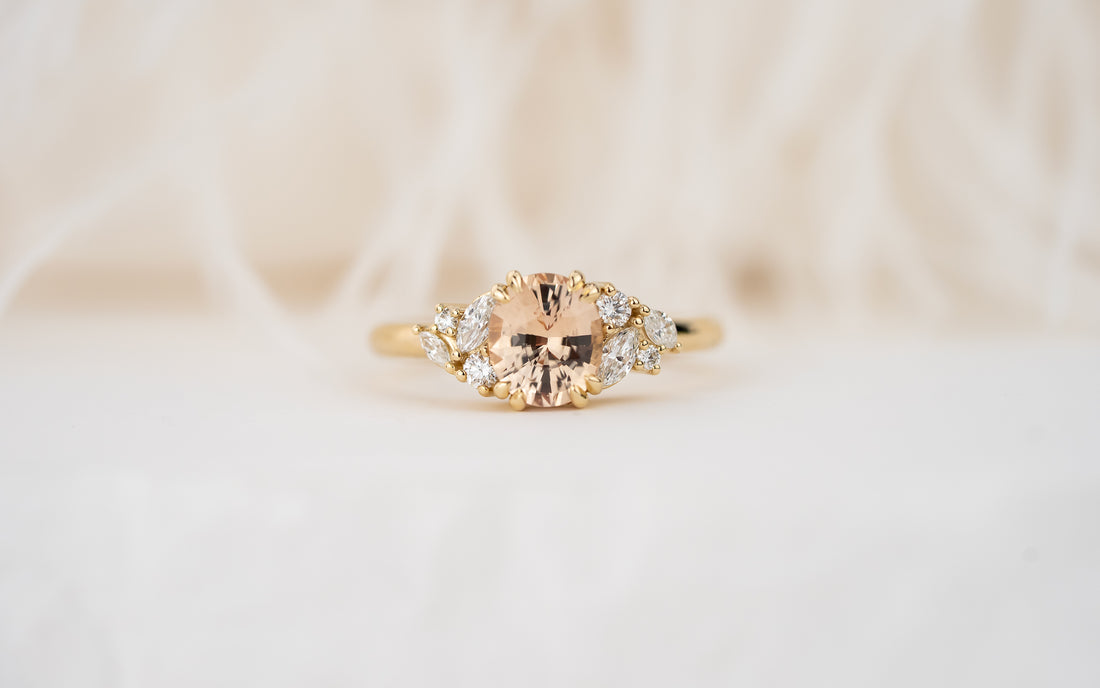 The Laurel Ring | 1.55 CT Oval Peachy Apricot Sapphire