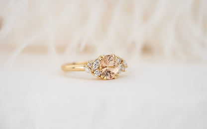 The Laurel Ring | 1.55 CT Oval Peachy Apricot Sapphire
