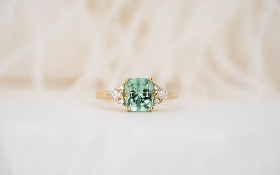 The Aya Ring | 2.05 CT Radiant Seafoam Blue Tourmaline