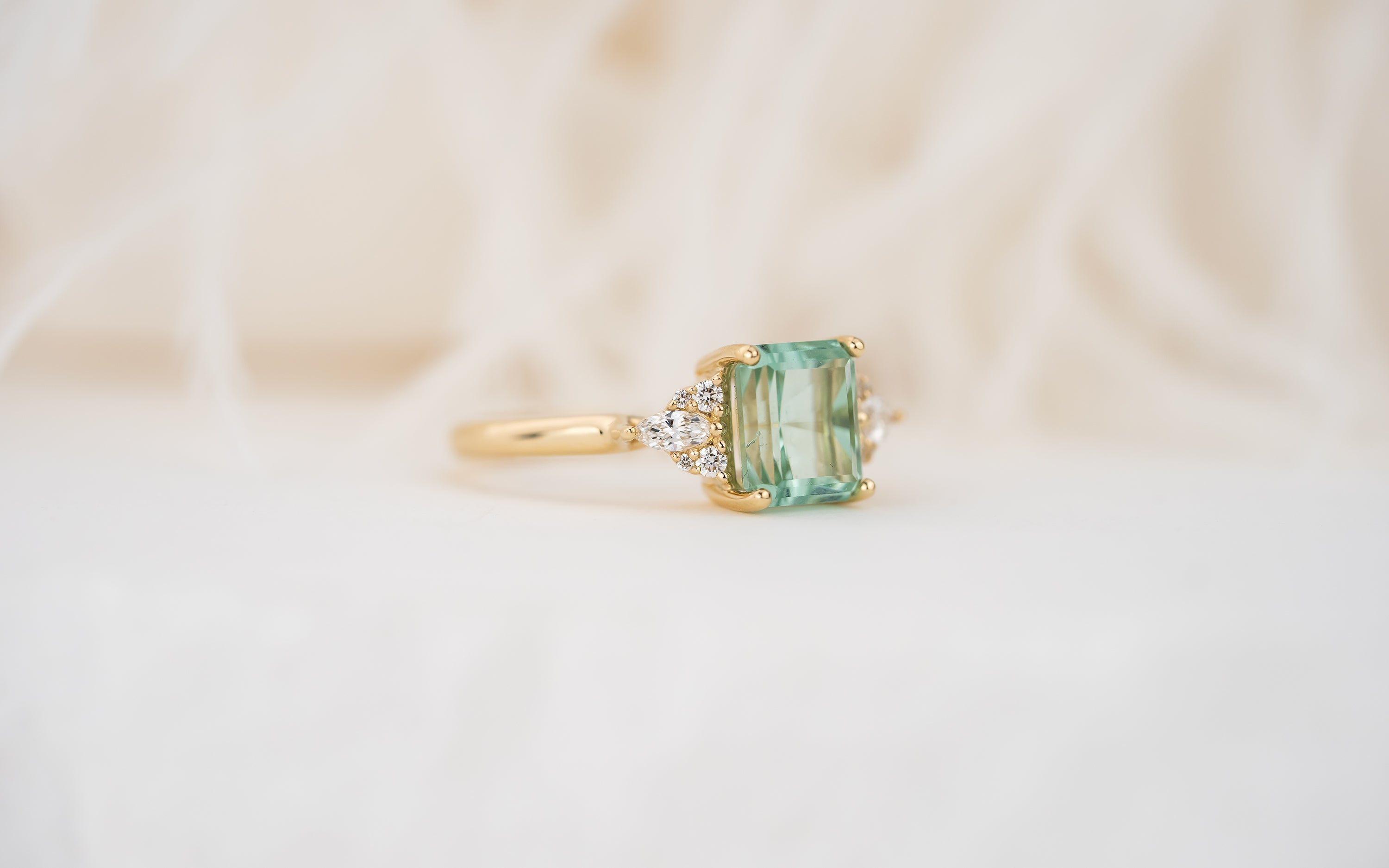 The Aya Ring | 2.05 CT Radiant Seafoam Blue Tourmaline