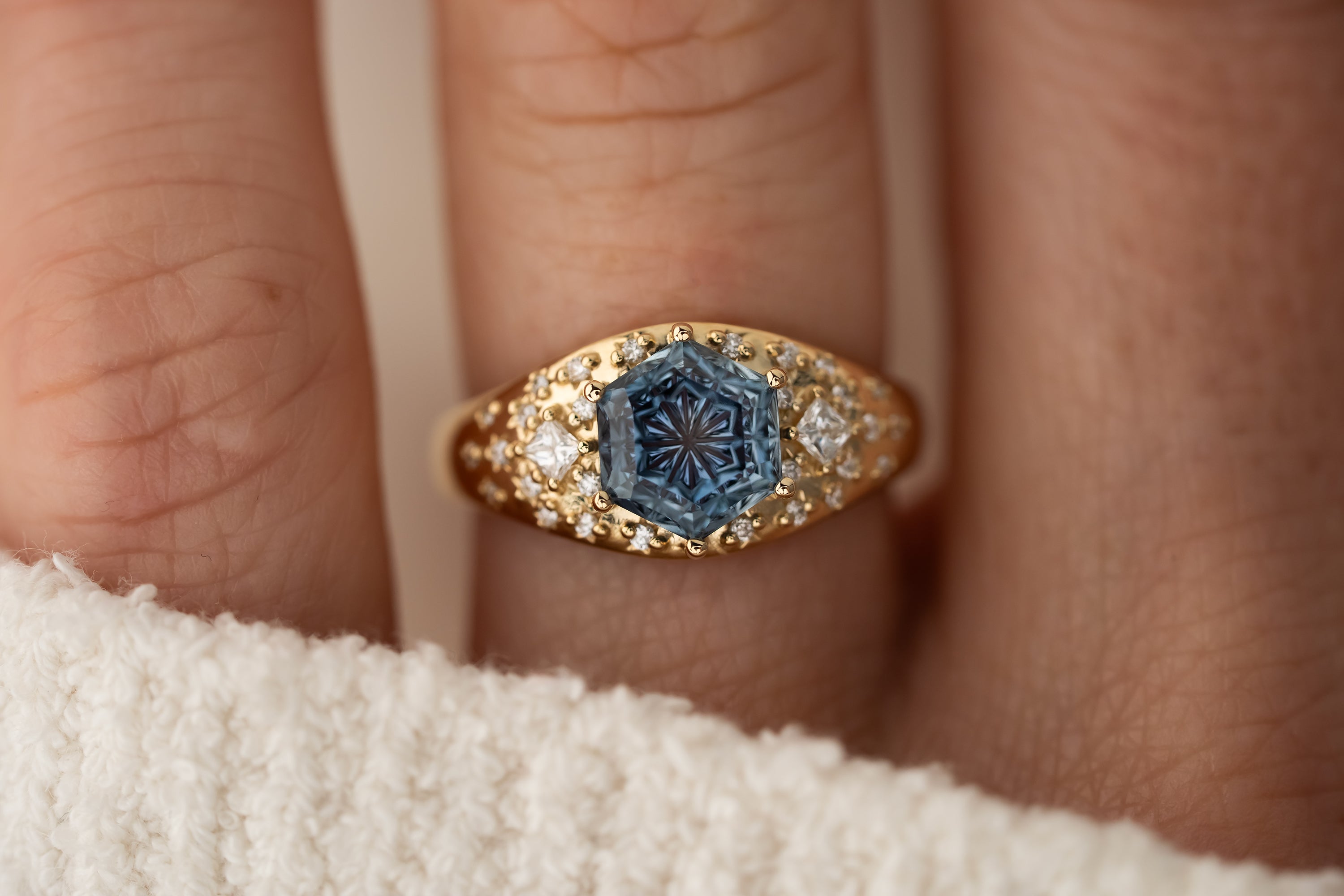 The Astral Ring | 2.24 CT Fantasy Hexagon Cut Montana Sapphire