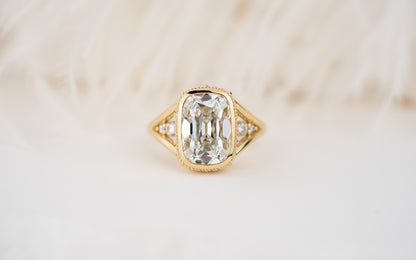 The Sitara Ring | 4 CT Old Mine Elongated Cushion Diamond