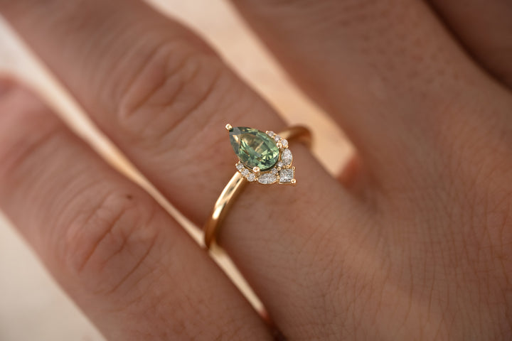 The Charlotte 0.88 CT Pear Teal Sapphire Ring