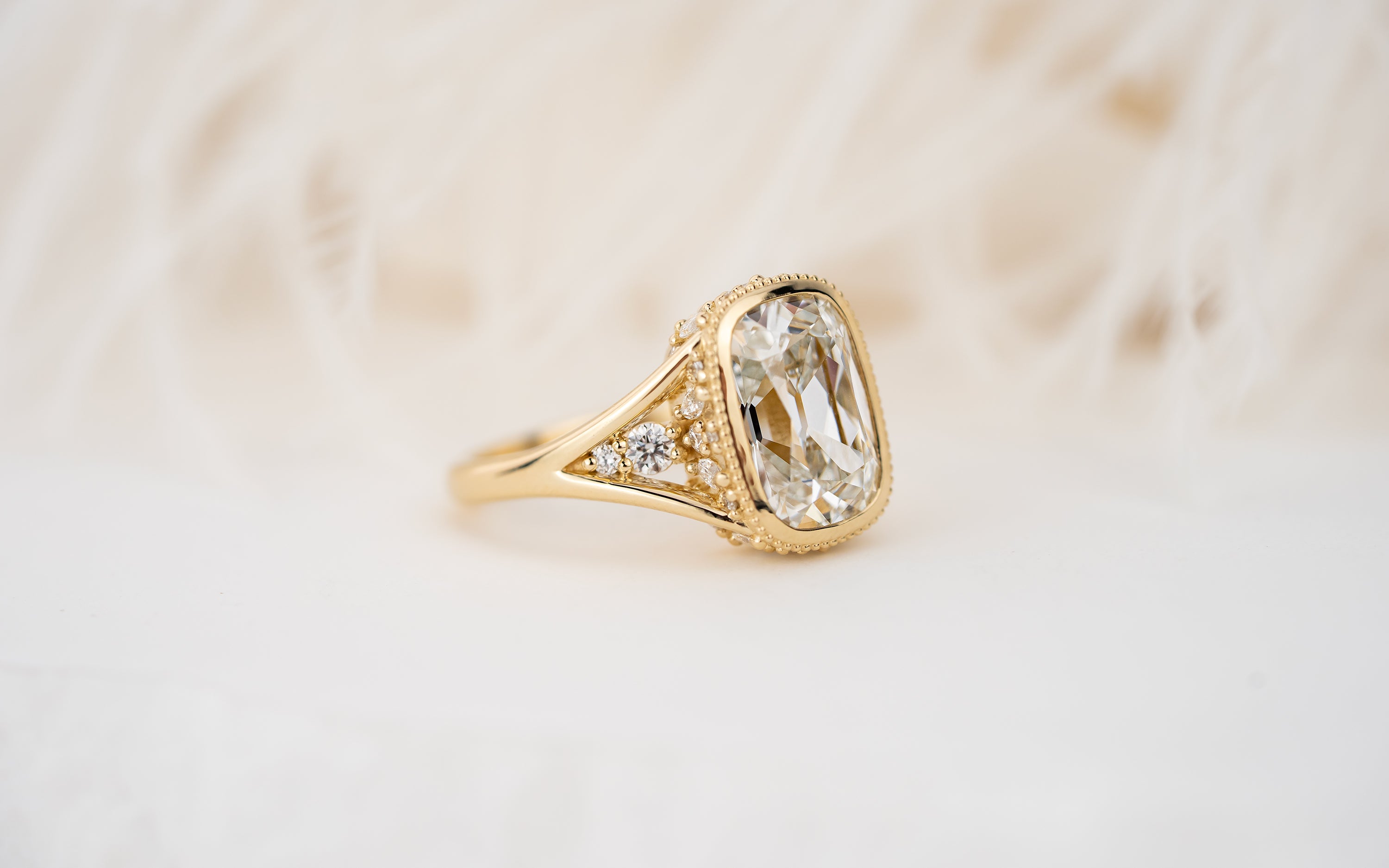 The Sitara Ring | 4 CT Old Mine Elongated Cushion Diamond