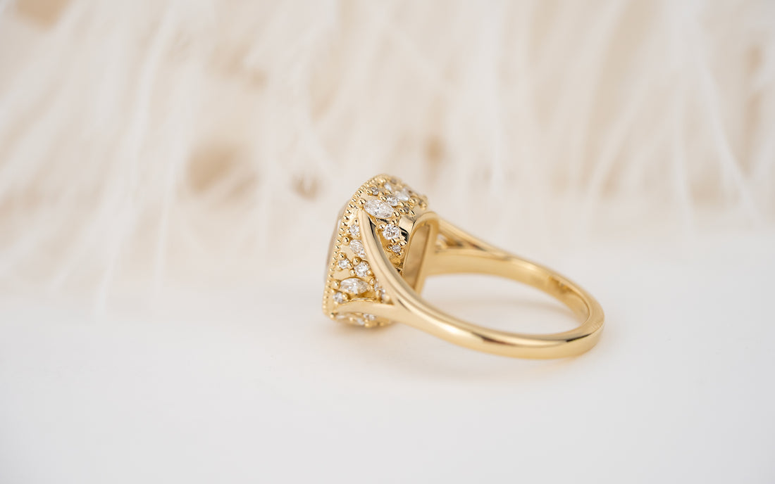 The Sitara Ring | 4 CT Old Mine Elongated Cushion Diamond