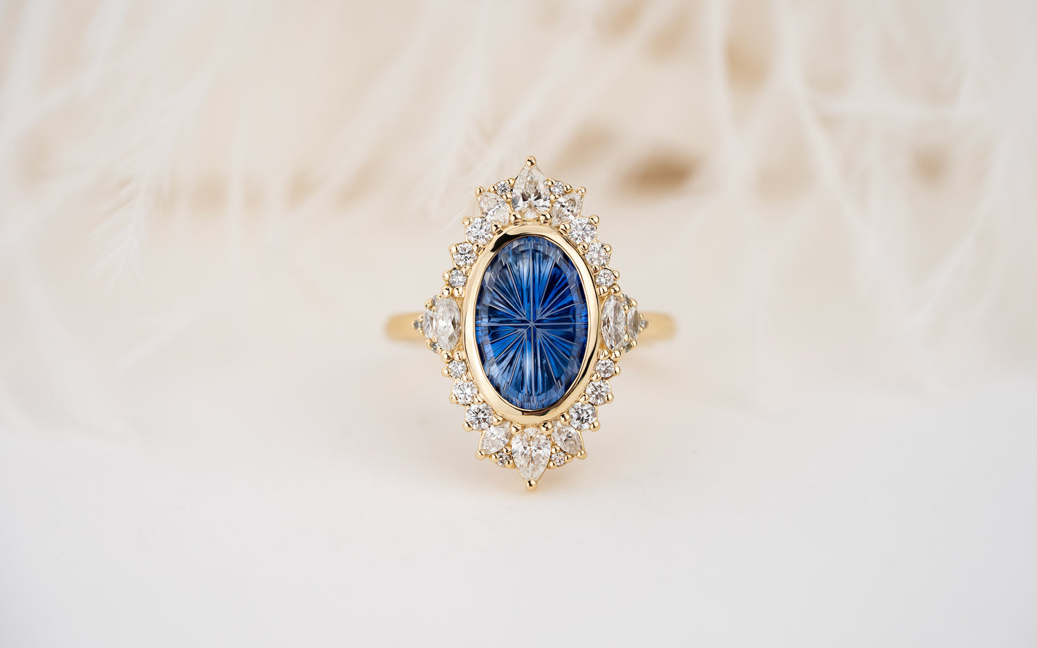 The Ethereal Ring | 3.18 CT Oval Starbrite™ Bicolor Blue Sapphire
