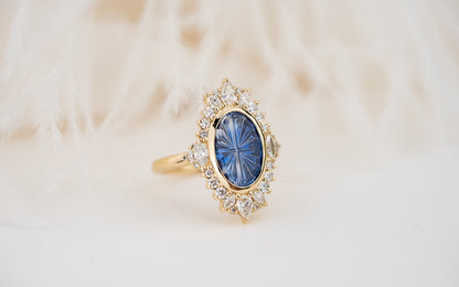 The Ethereal Ring | 3.18 CT Oval Starbrite™ Bicolor Blue Sapphire