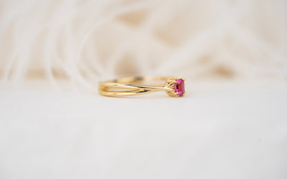 The Fates Ring | 0.21 CT Emerald Cut Hot Pink Spinel