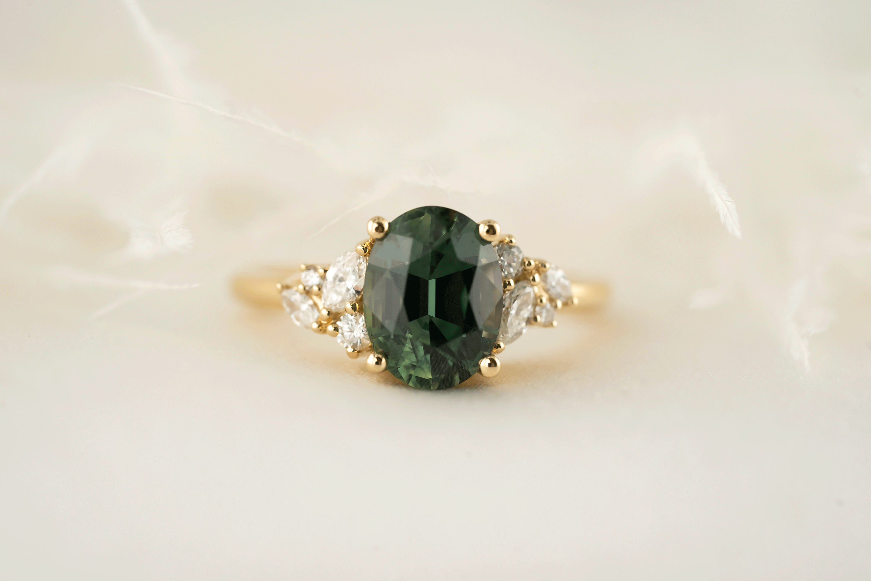 The Laurel Ring | 3.06 CT Oval Teal Green Sapphire - Lavender Creek Gems 