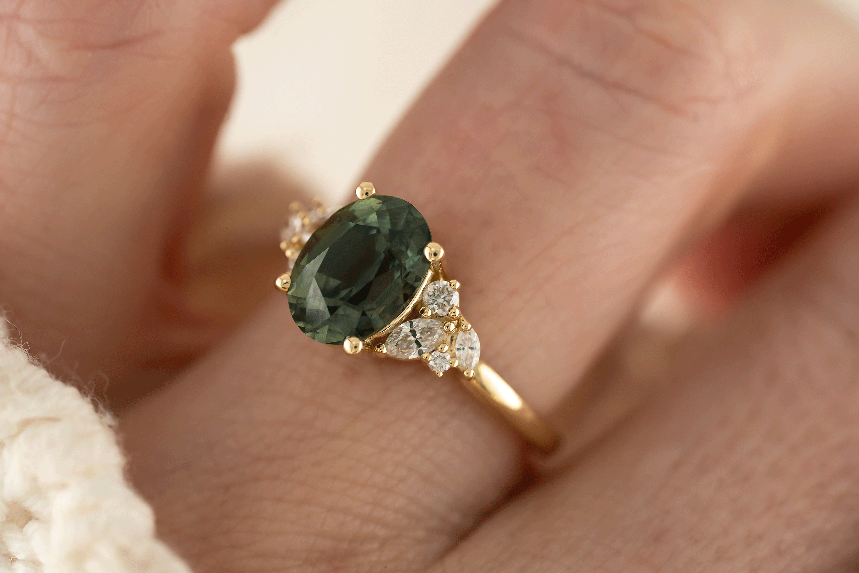 The Laurel Ring | 3.06 CT Oval Teal Green Sapphire - Lavender Creek Gems 