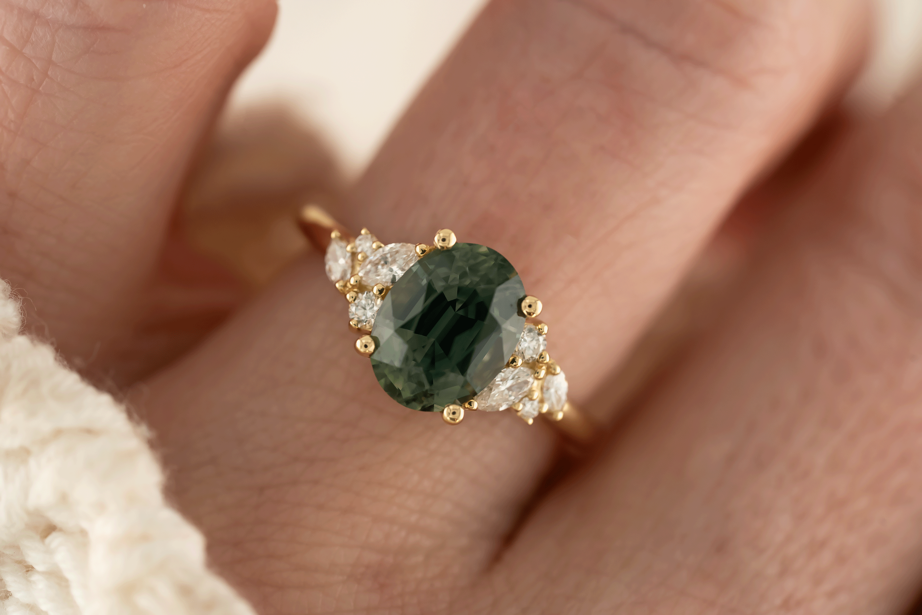 The Laurel Ring | 3.06 CT Oval Teal Green Sapphire - Lavender Creek Gems 