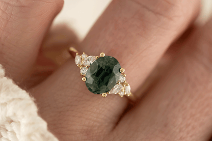 The Laurel Ring | 3.06 CT Oval Teal Green Sapphire