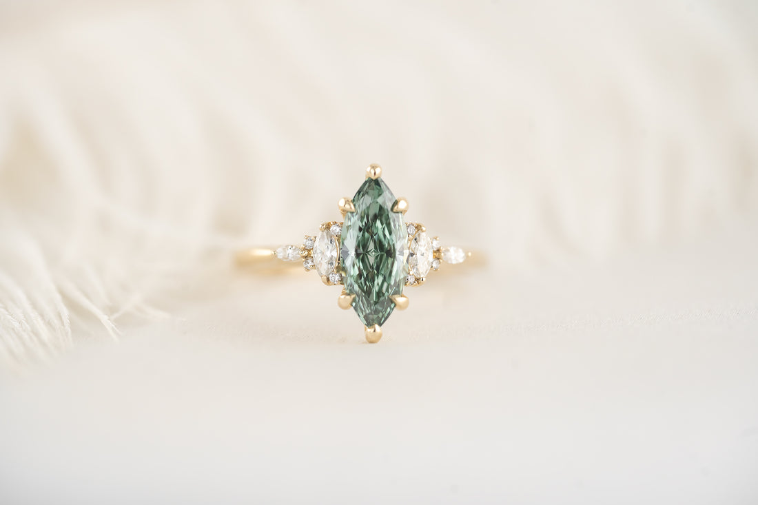 The Maeve Ring - 1.23 CT Marquise Teal Green Lab Diamond - Lavender Creek Gems