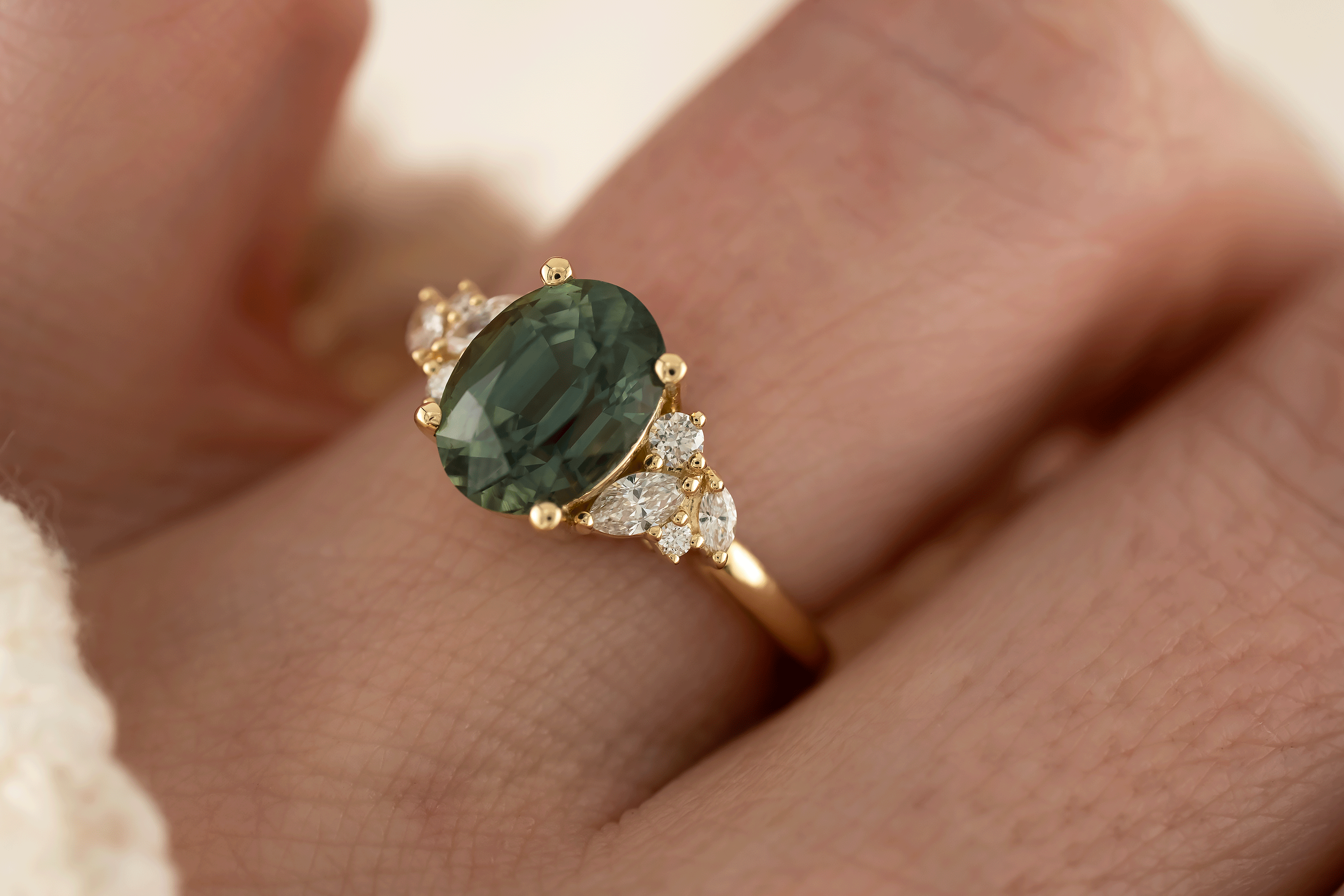 The Laurel Ring | 3.06 CT Oval Teal Green Sapphire - Lavender Creek Gems 