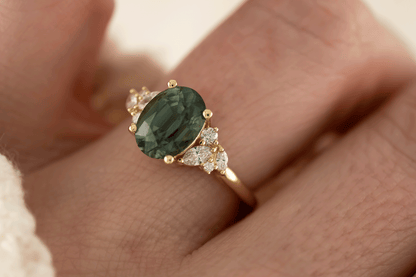 The Laurel Ring | 3.06 CT Oval Teal Green Sapphire