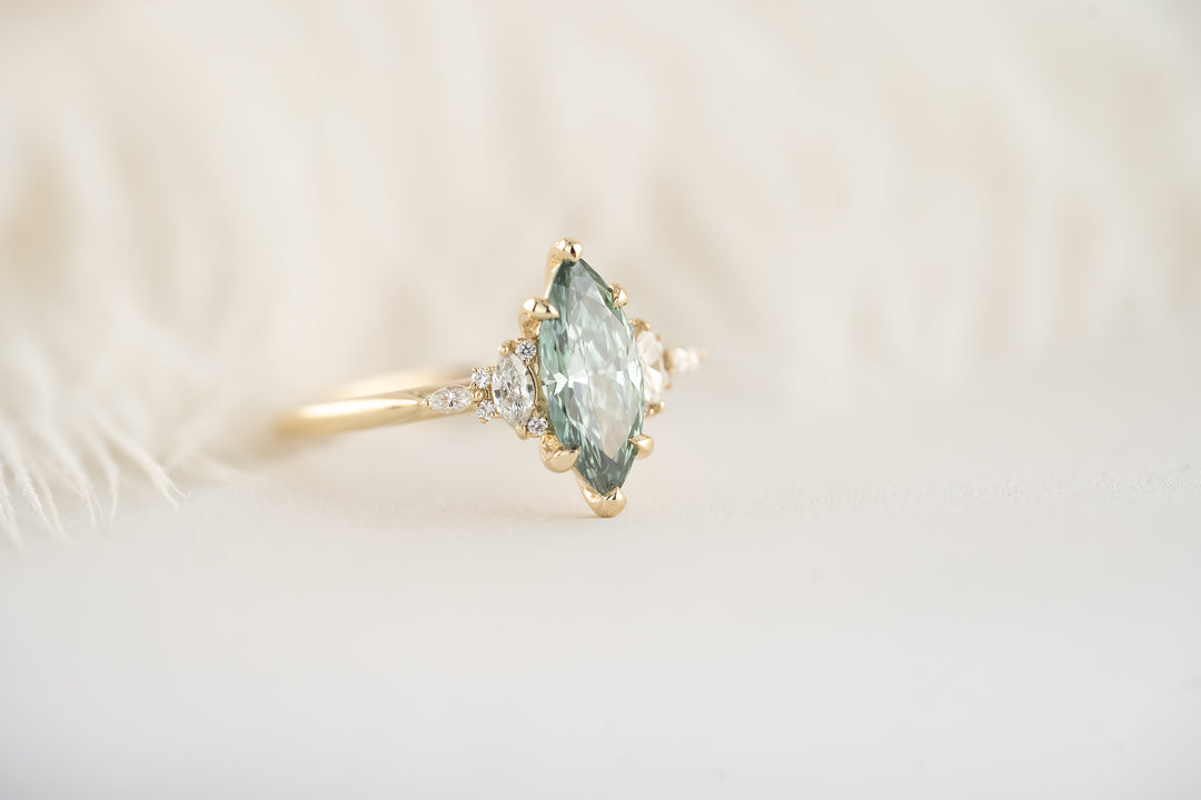 The Maeve Ring - 1.23 CT Marquise Teal Green Lab Diamond