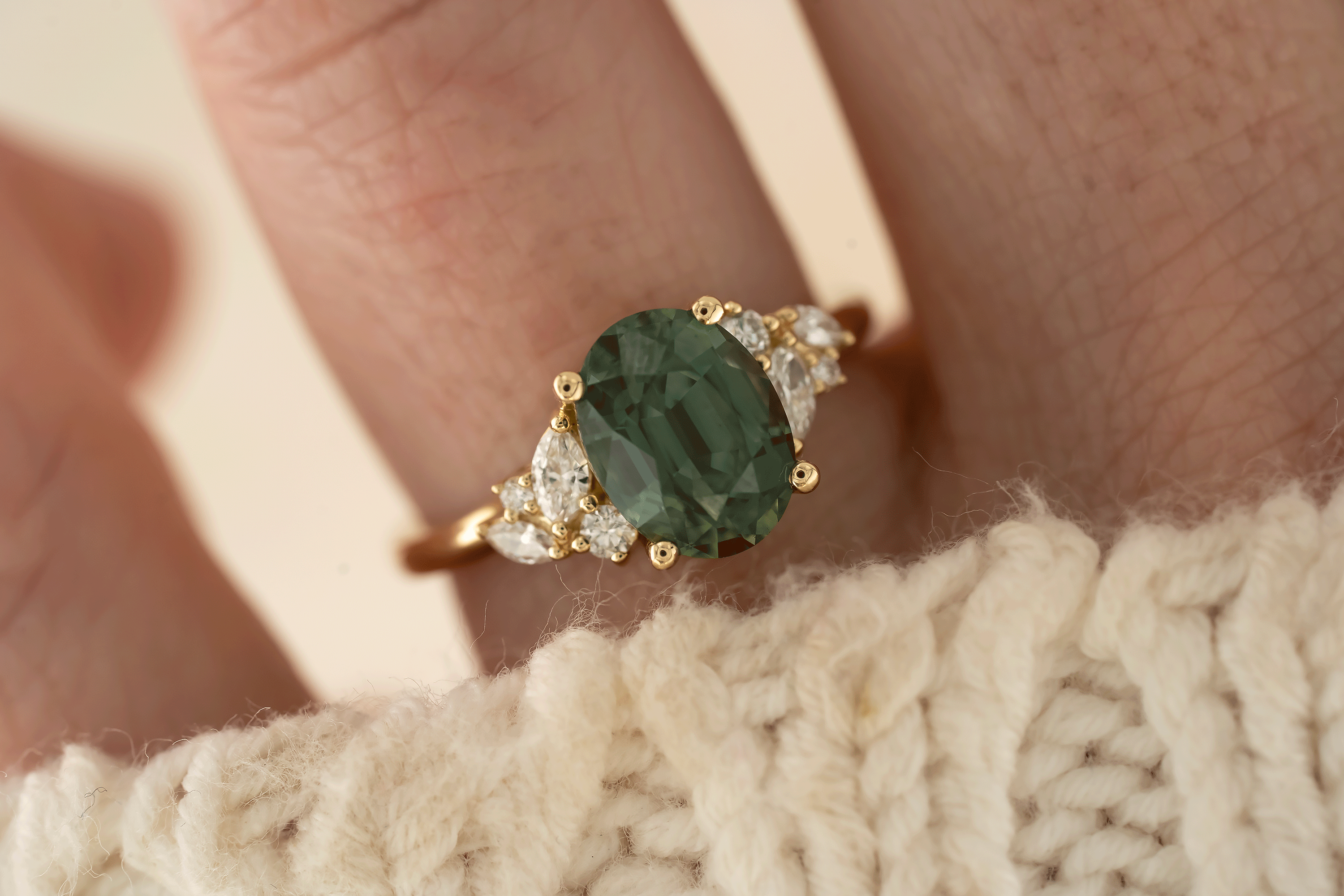 The Laurel Ring | 3.06 CT Oval Teal Green Sapphire - Lavender Creek Gems 