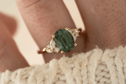 The Laurel Ring | 3.06 CT Oval Teal Green Sapphire