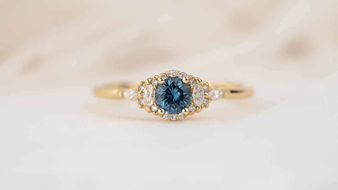 The Halo Mini Maeve Ring | Round Montana Sapphire