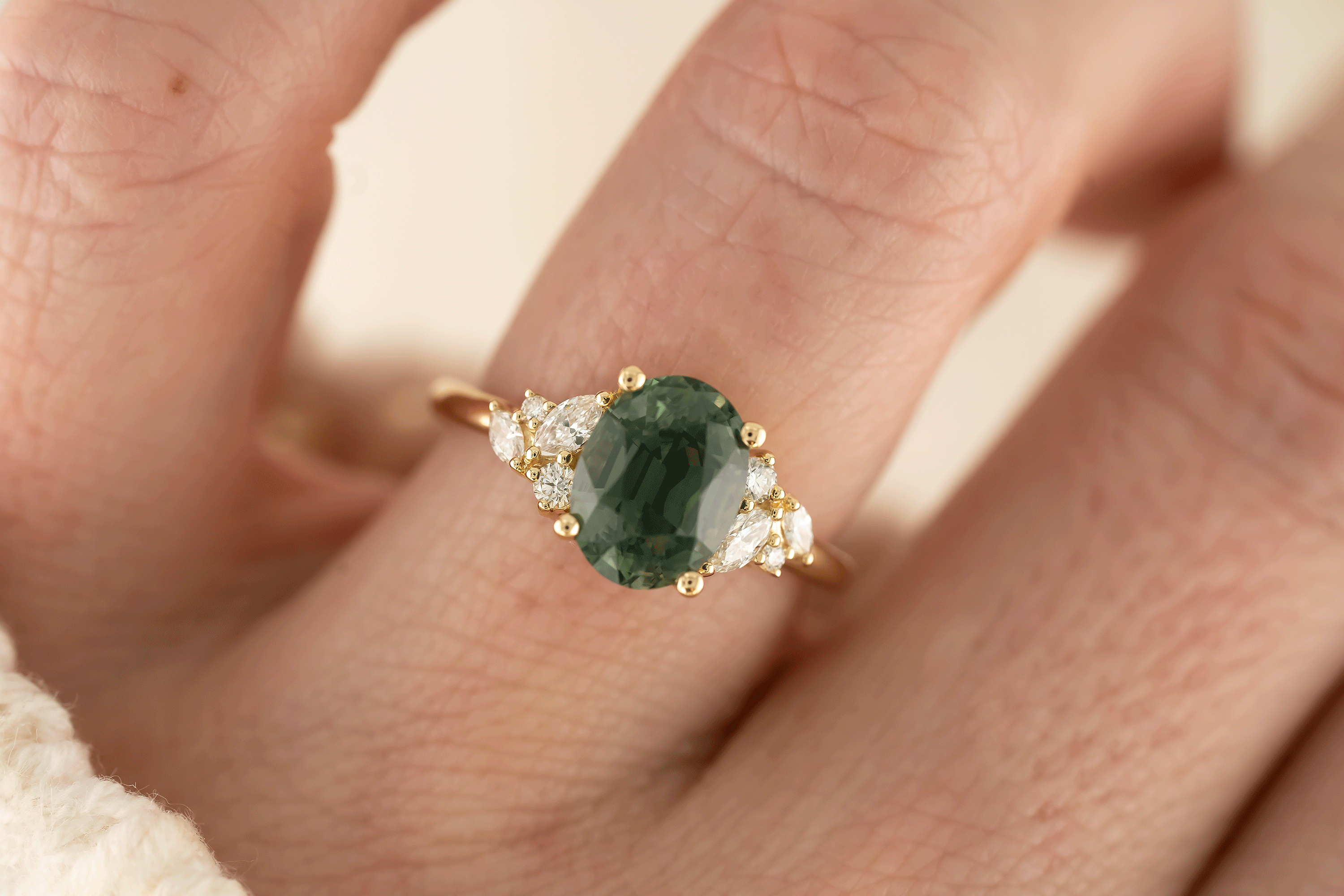 The Laurel Ring | 3.06 CT Oval Teal Green Sapphire - Lavender Creek Gems 