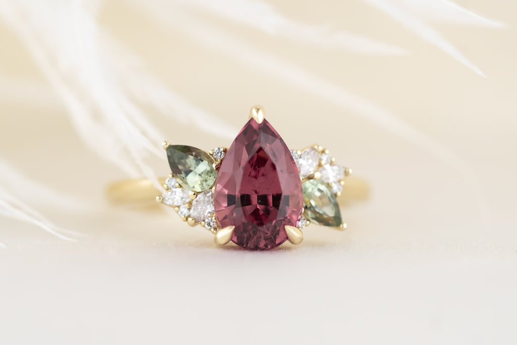 The Fleur Ring - 2.64 CT Pear Malaya Garnet - Lavender Creek Gems 