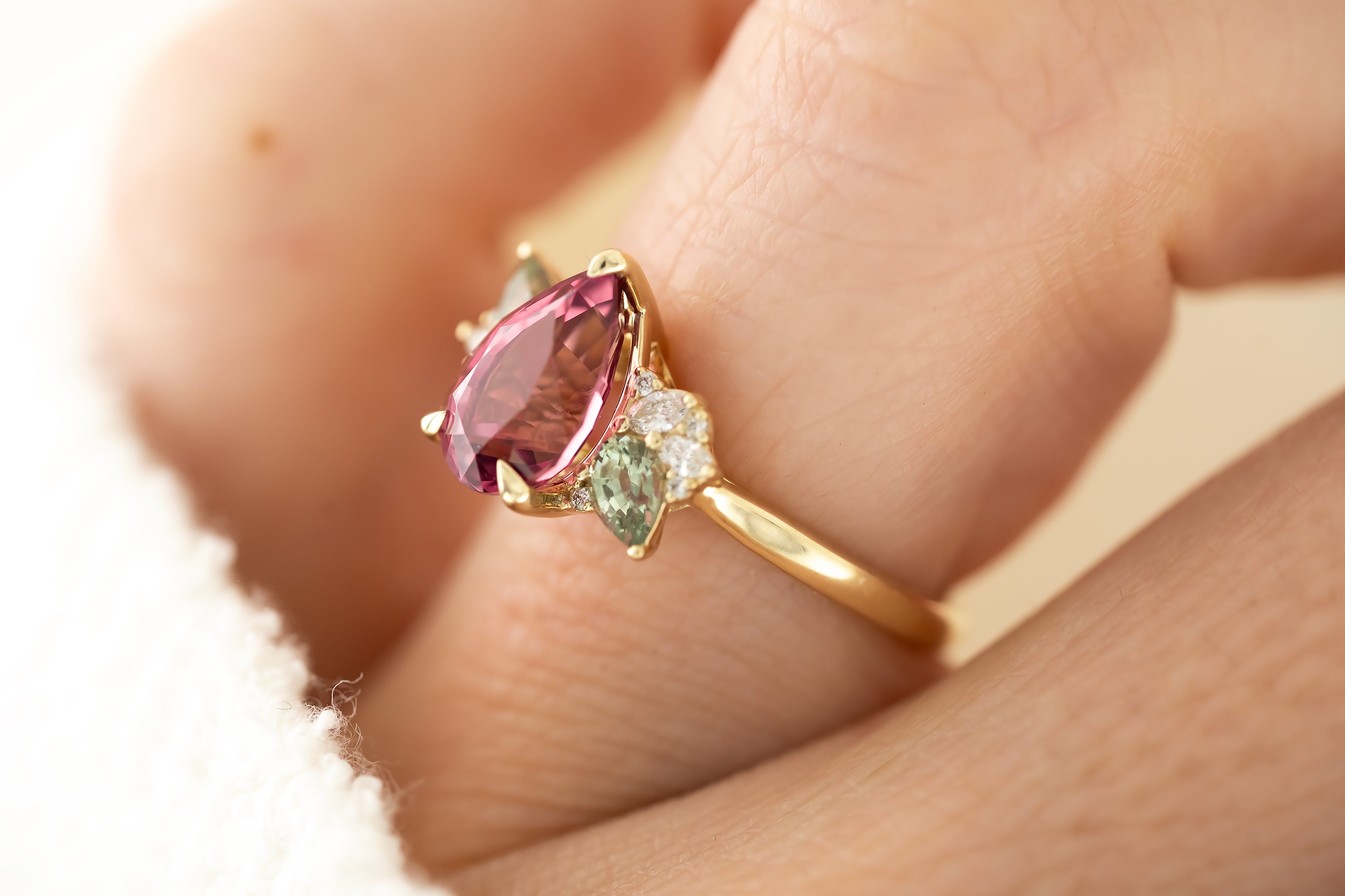 The Fleur Ring - 2.64 CT Pear Malaya Garnet - Lavender Creek Gems 