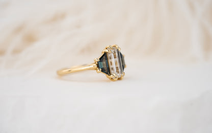 The Tria Ring | 1.67 CT Baguette Diamond + Teal Sapphire