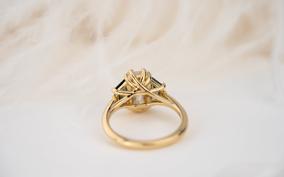 The Tria Ring | 1.67 CT Baguette Diamond + Teal Sapphire