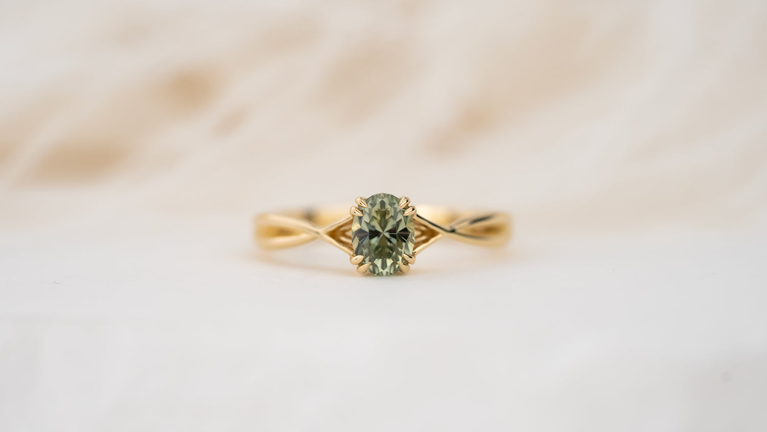 The Fates Ring | 1.1 CT Oval Regal Radiant™ Green Montana Sapphire