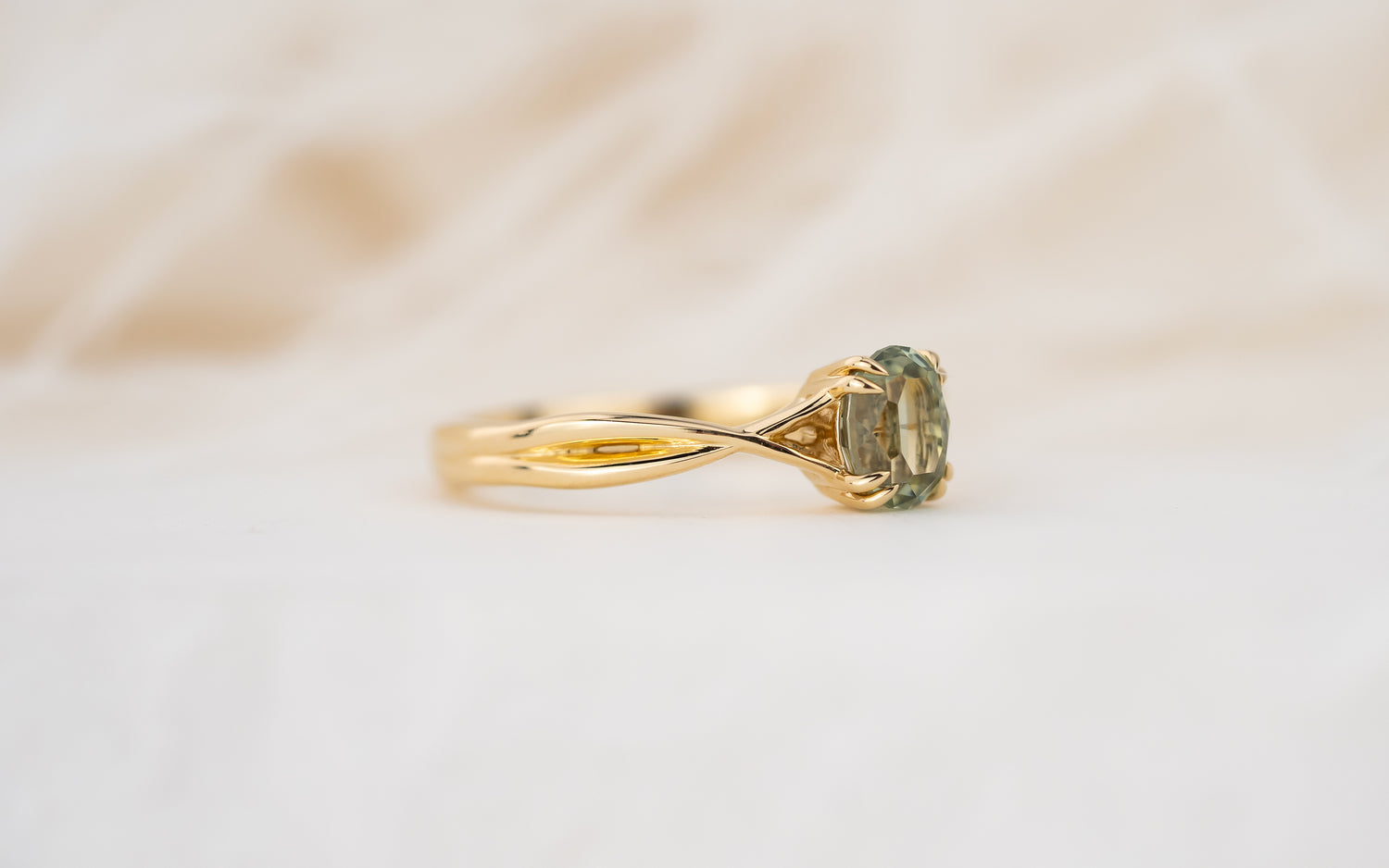 The Fates Ring | 1.1 CT Oval Regal Radiant™ Green Montana Sapphire
