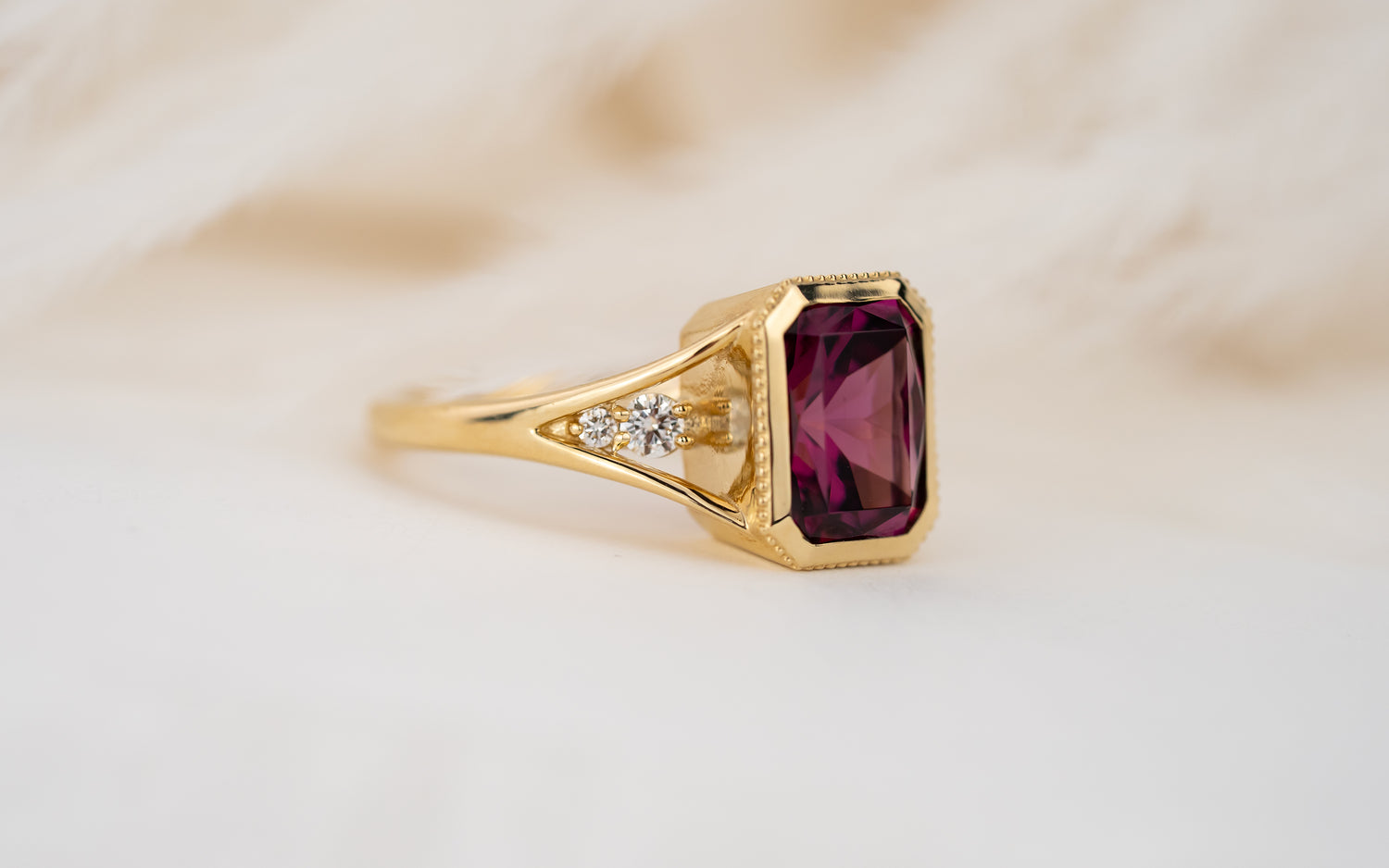 The Sitara Ring | 3.8 CT Radiant Rose Garnet