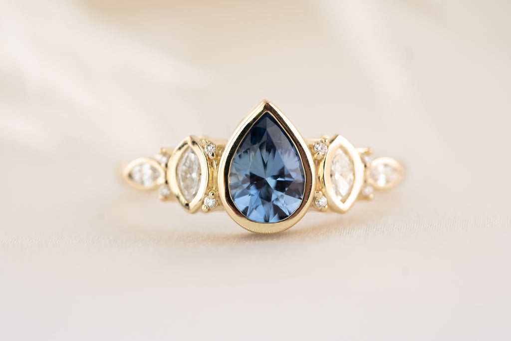 The Bezel Maeve Ring - 0.9 CT Pear Blue Sapphire - Lavender Creek Gems 