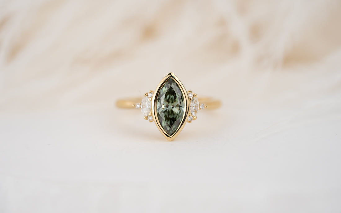 The Bezel Maren Ring | 1.1 CT Marquise Green Diamond