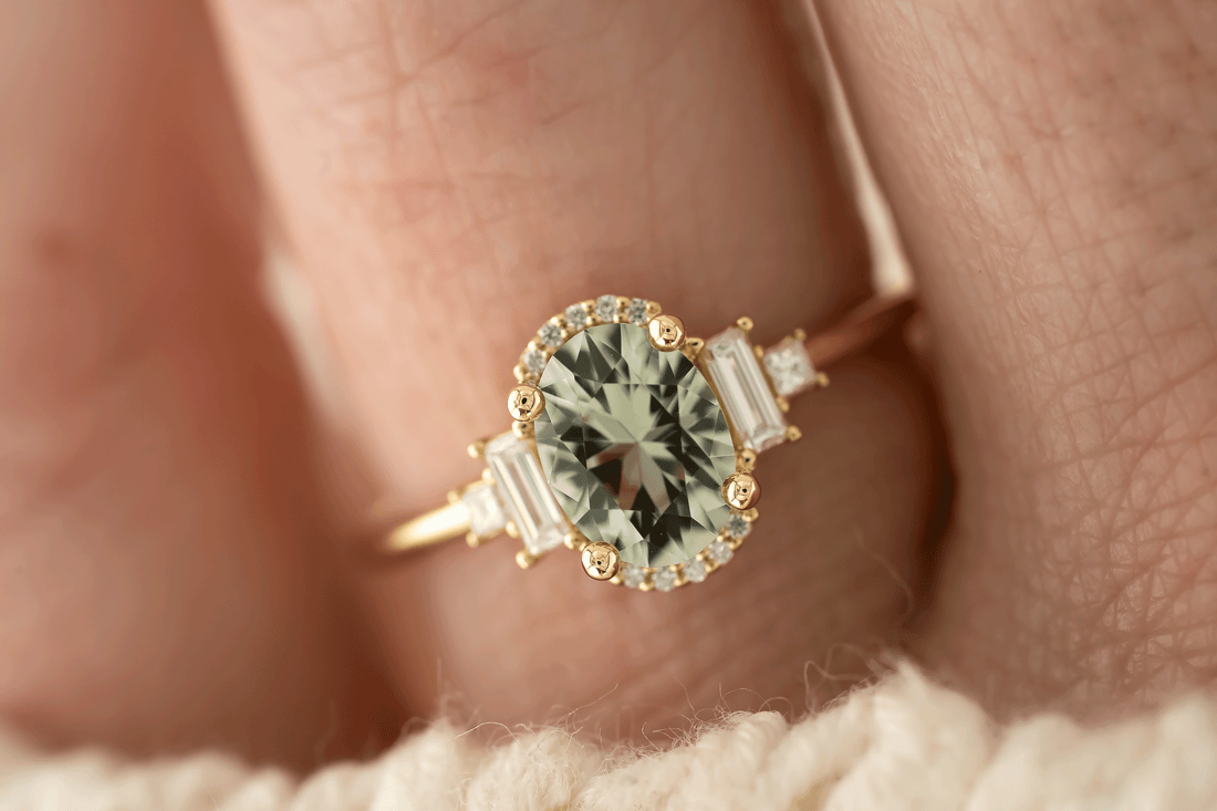 The Sura Ring | 1.27 CT Oval Sage Green Tourmaline